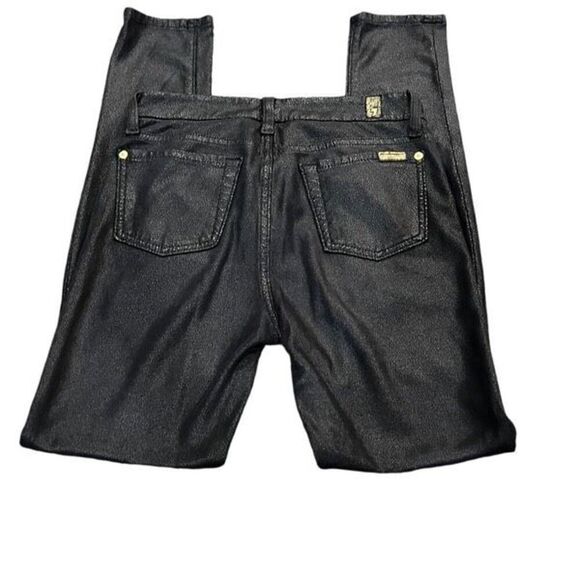 7 For All Mankind Black Faux Leather Reptile Print Skinny Ankle Jeans Size 25 - Picture 3 of 4